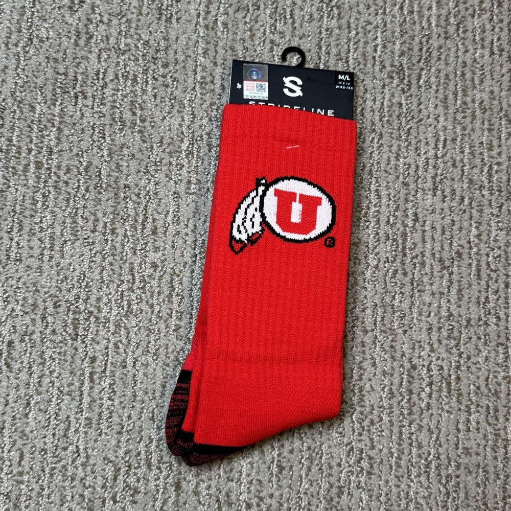 STRIDELINE Utah Utes Full Knit Socks Shoe Sz 8-12 Mens 9.5-13.5 Womens Red Black